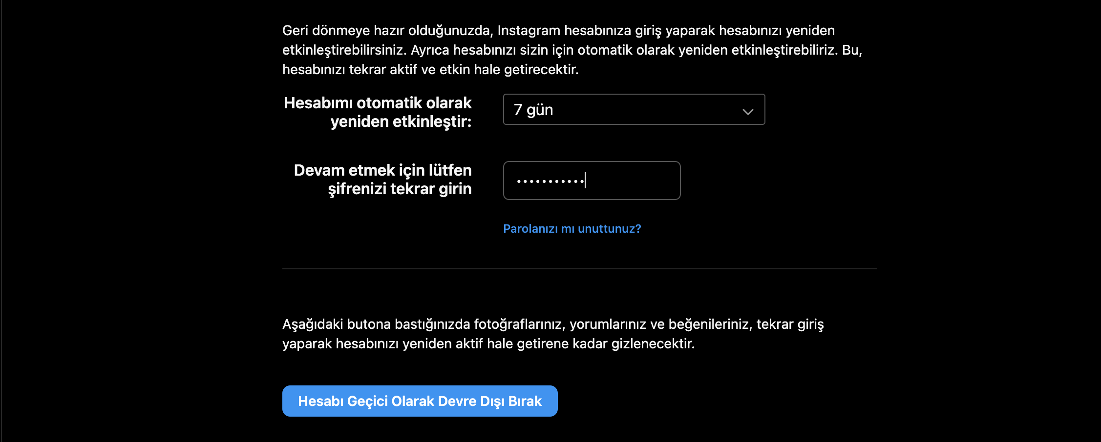 Instagram Hesabı Geçici Dondurma Adım 2