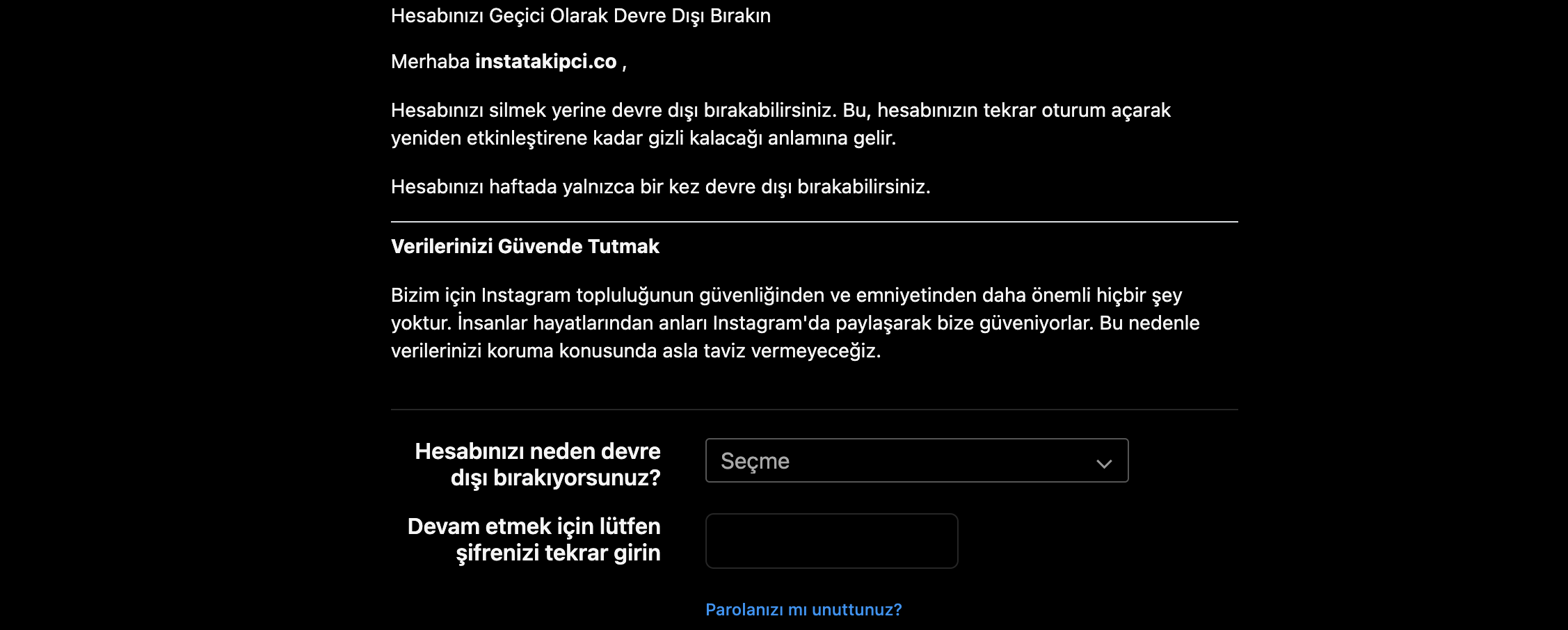 Instagram Hesabı Geçici Dondurma Adım 1