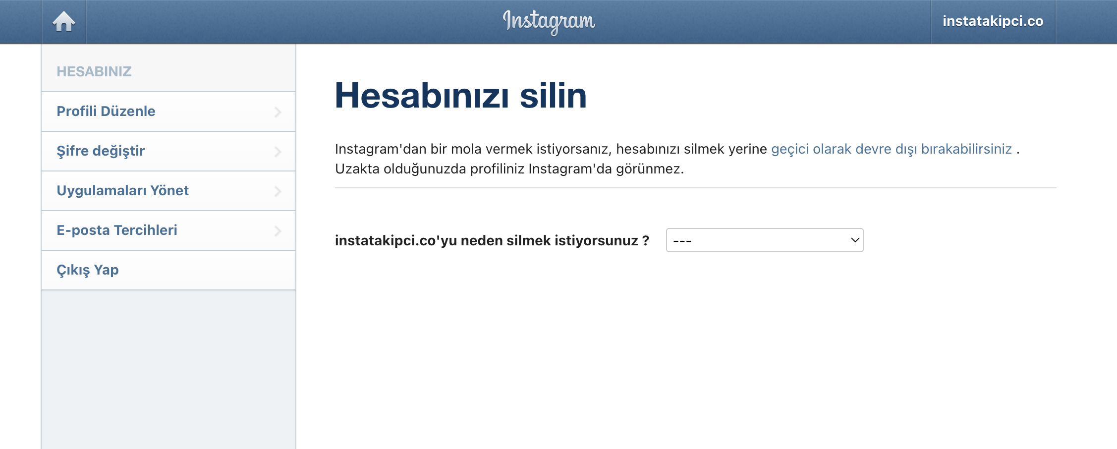 Instagram Hesabı Kalıcı Dondurma Adım 1